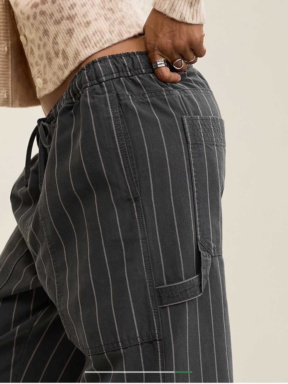 Aerie Workwear Pants Charcoal Pinstripe Wide Leg Drawstring large short - Picture 6 of 8
